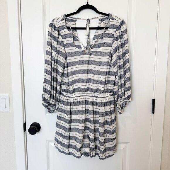 Anthropologie Striped Romper Sz Medium Long Sleeve Beachy Nautical Sailor Flowy - Picture 1 of 7